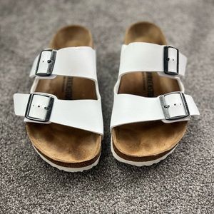 White Arizona Birkenstock sandals